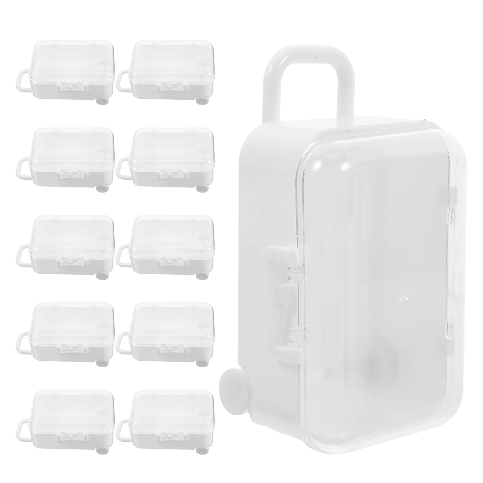 

12 Pcs Candy Box Decorative Mini Luggage Party Favor Clear Plastic Rolling Suitcase Treats Gifts Wedding Packaging Boxes Storage