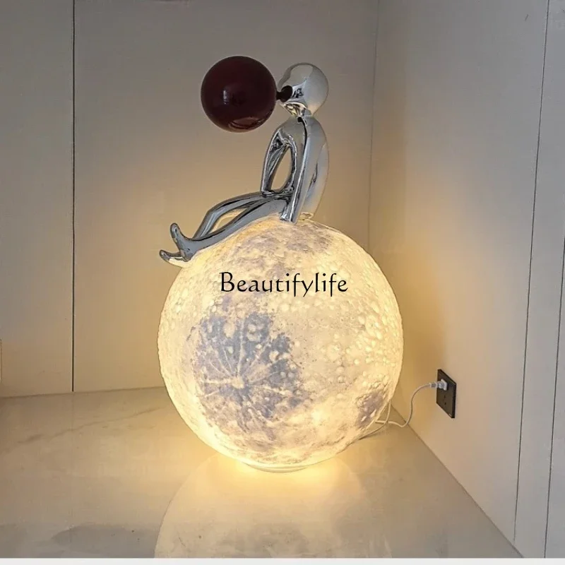 01LOrnament modern art floor figure blowing bubble sculpture living room bar light luxury atmosphere soft decoration