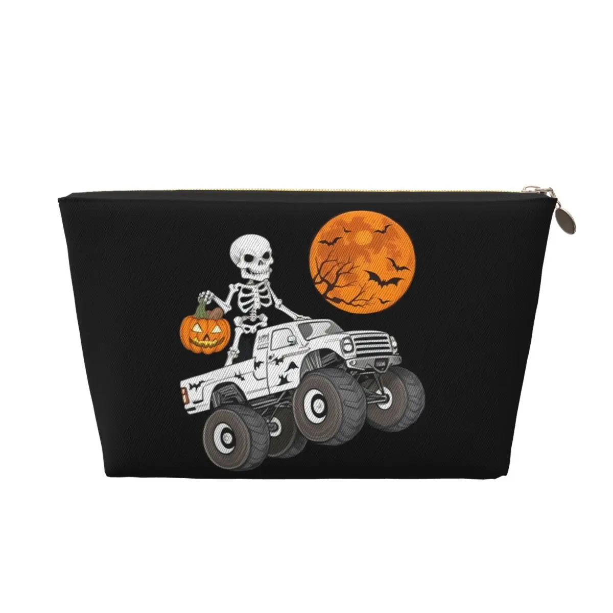 Benutzerdefinierte Reise Halloween Skelett Monster Truck Kulturbeutel Kawaii Kosmetik Make-up Organizer Beauty Aufbewahrung Dopp Kit Case