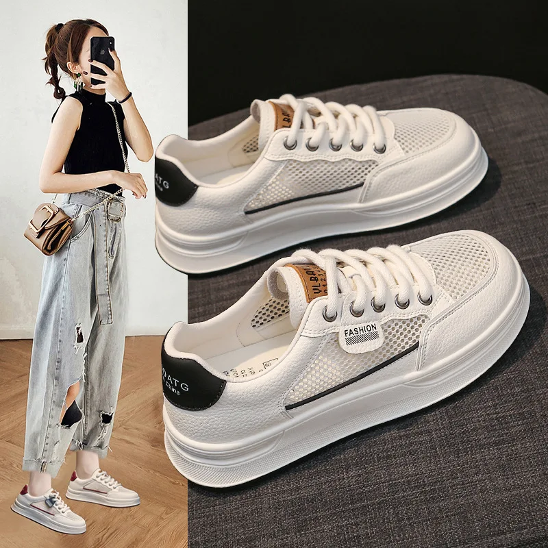 

Women's Thick-Soled White Sneakers 2025 New Hot-Selling Breathable Mesh Shoes Comfortable Women's Sports Shoes Casual Sneakers
