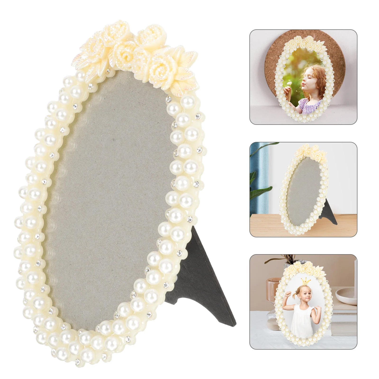 

Pearl Diamond Photo Frame Vintage Ornaments Picture Frames for Desk Display Stand Home Decor