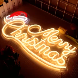 Merry Christmas Neon Sign - Colorful LED Wall Decor with USB Plug, for Bedroom, Home Party, and Family Gift Ideas