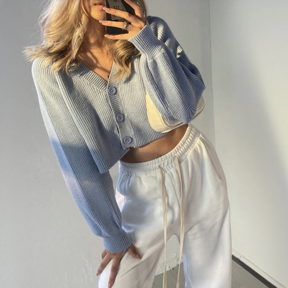 

Женский однотонный кардиган с длинным рукавом и v-образным вырезом, укороченная повседневная модная повседневная осенне-зимняя однобортная верхняя одежда