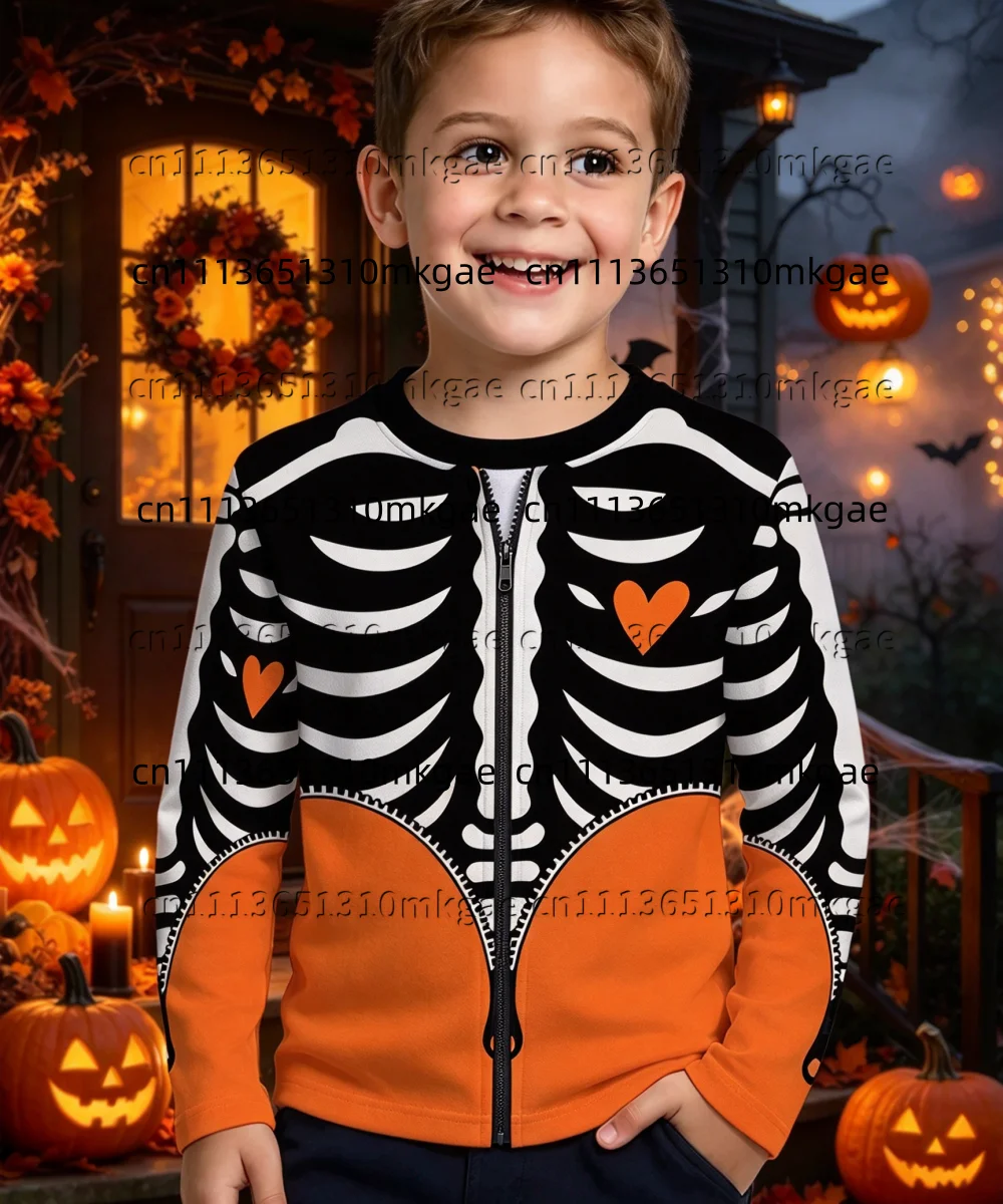 Kids Crew Neck Long Sleeve Tee Halloween Sugar Skull Skeleton Print Boys Day of The Dead Casual Party Costume Adult Tops