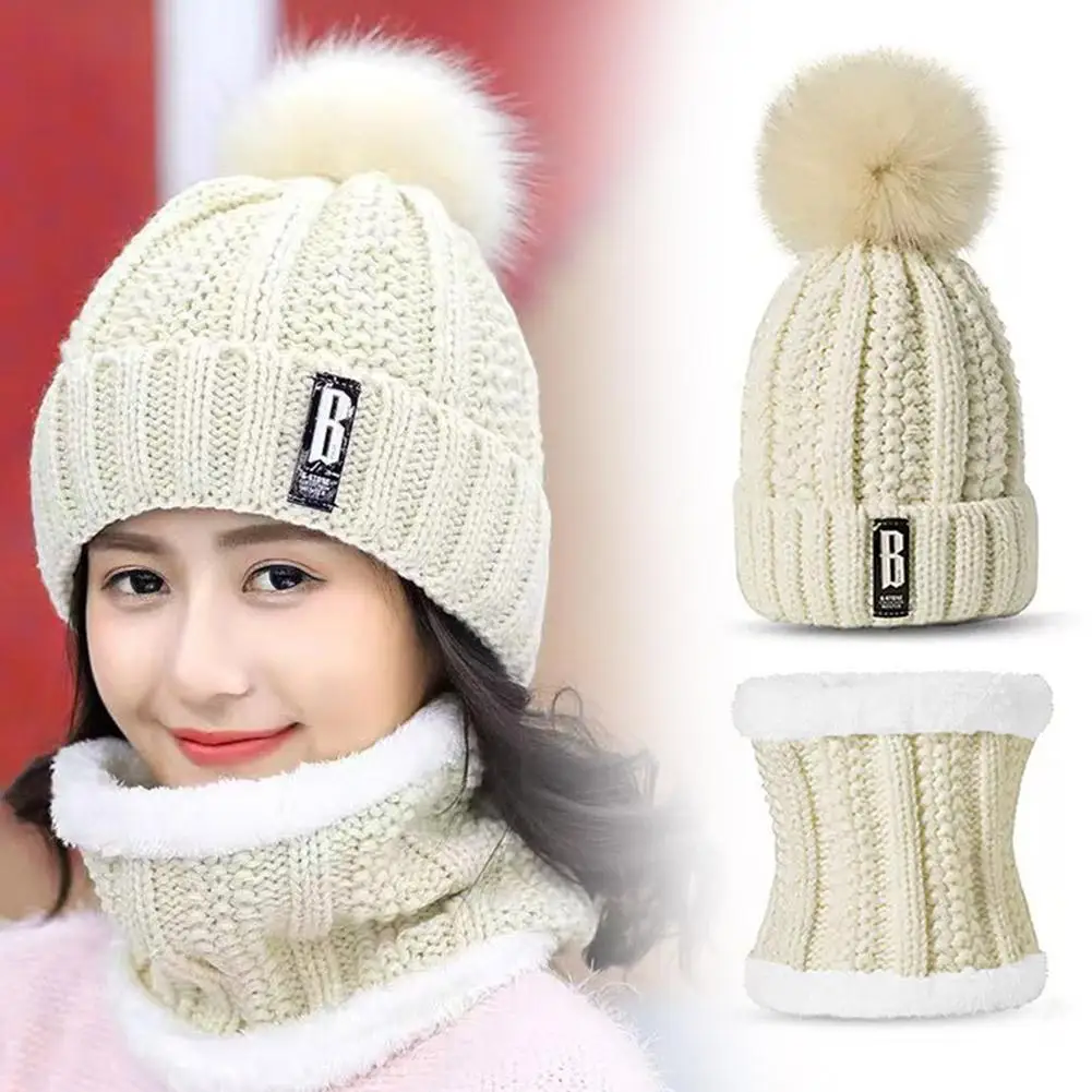 Winter Beanie Hats for Women with Thick Fleece Lined Scarf Set Warm Knit Hat Skull Cap Neck Warmer Winter Hat and Scarf