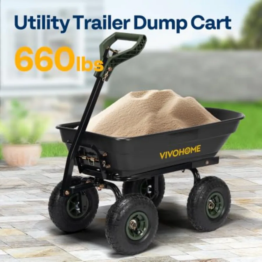 Garden cart for outdoor use, polyethylene body, blue color, 660lbs capacity with 2-in-1 convertible handle