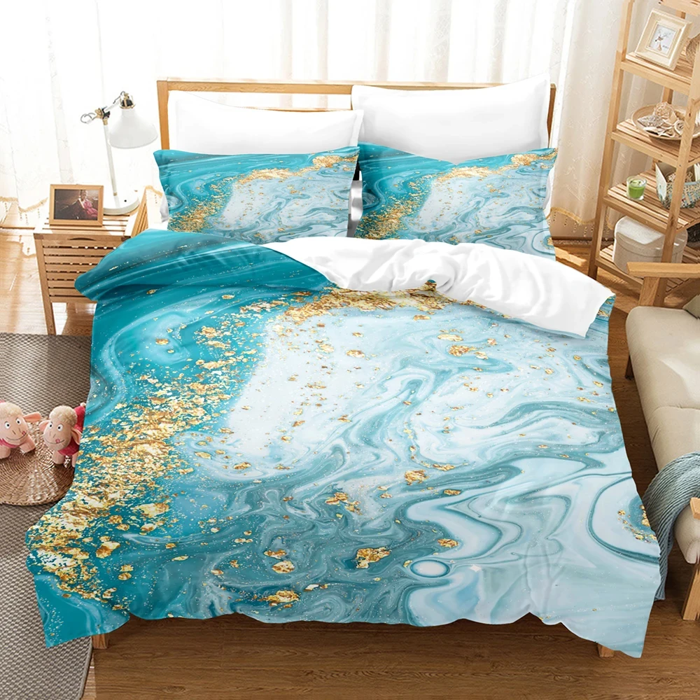 Imagem -04 - Golden Marble Bedding Conjunto para Crianças e Adultos Capa de Edredão Consolador Tamanho Único Gêmeo Rainha Rei Rosa Decoração do Quarto Moderno 3d