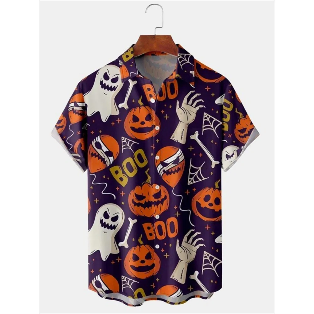 

Men's Halloween Shirt 3D Print Cool Party Shirts Oversize Men's Clothing Hawaiian Summer Beach Pumpkin Head Print Short Sleeve