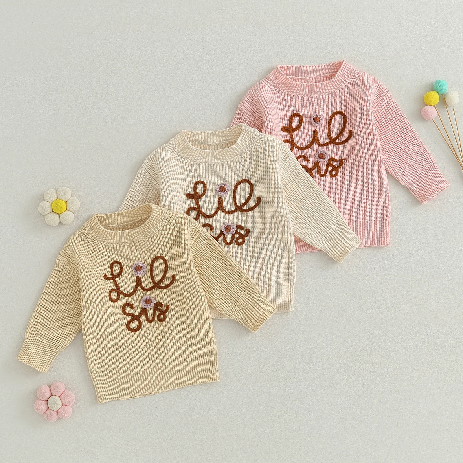 Autumn Toddler Kids Girls Sweater Letter Embroidery Long Sleeve Crew Neck Pullovers Fall Winter Casual Clothes Tops