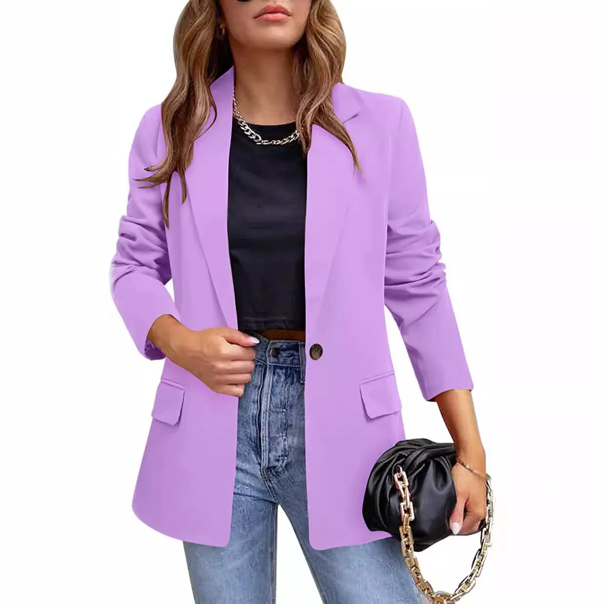 Dames slim fit pak Jaet Long Sve Pure Color Chinoiserie Sle halflange jas Ele Faionable Busin Casual