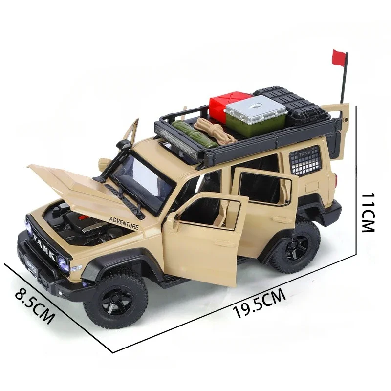 Simulation 1/24 Scale TANK 300 Off road Vehicle Model With sound And light Collective Miniature Voiture Diecast Boy Car Toy Gift