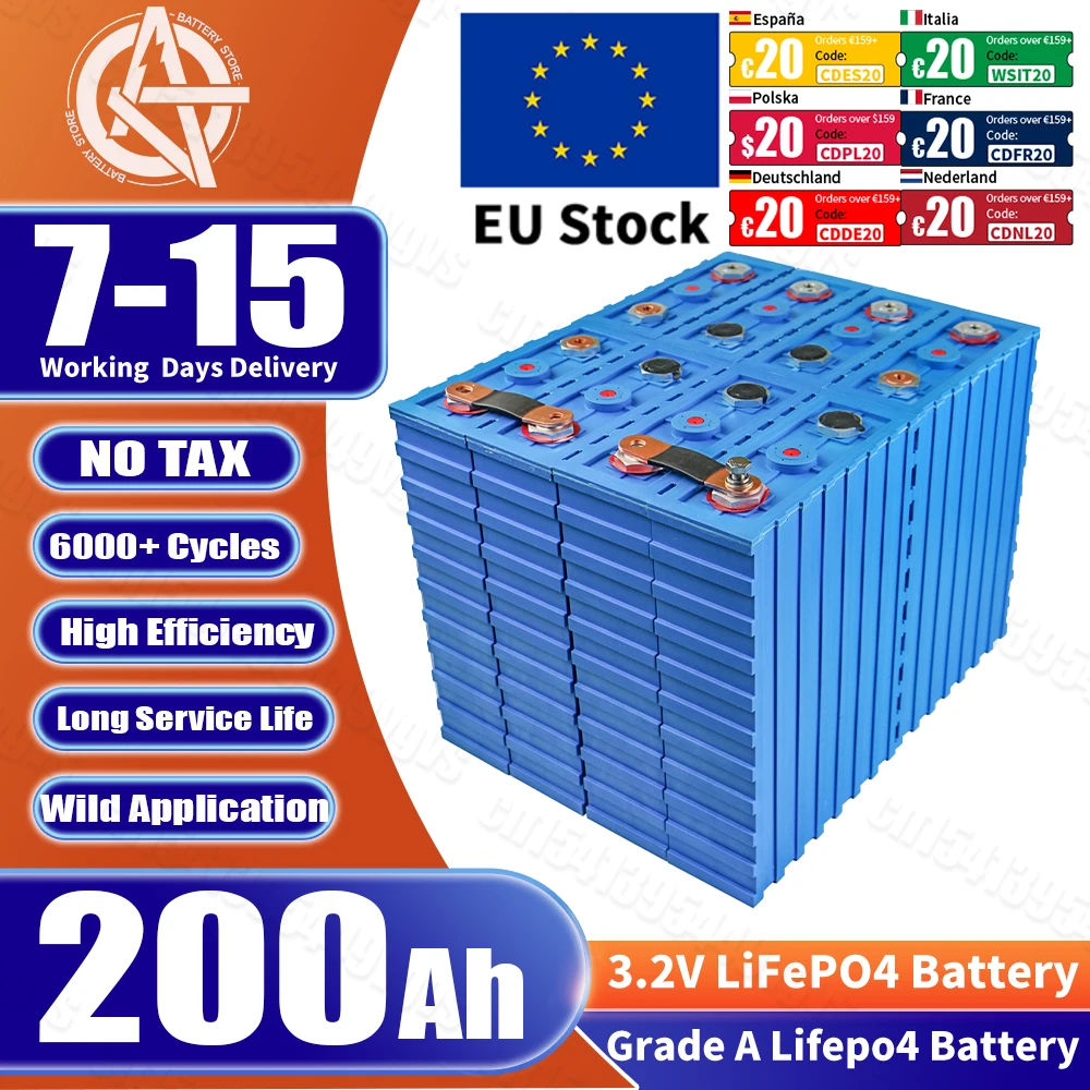 4/16PCS 200AH Lifepo4 Battery 3.2V 6000+ Cycles Grade A Rechargeable lithium-ion Batteris Long Service Life For Yacht Wheelchair