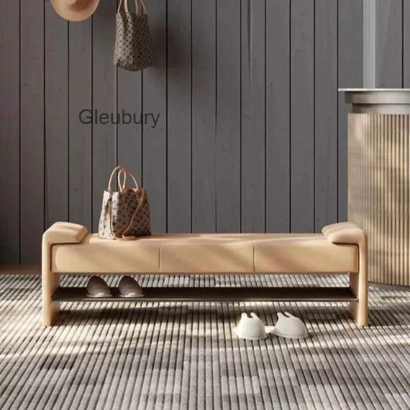 Retro Mid‑Century Shoe Storage Bench Padded Seat Shoe Rack Ottoman Stool For Hallway Entrance Home Decor Furniture