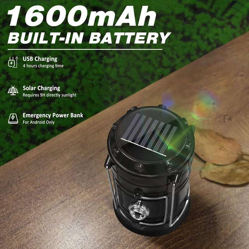 Lanterna da campeggio solare, luce da campeggio portatile a LED pieghevole con ricarica solare, lampada portatile con torcia per escursioni di emergenza