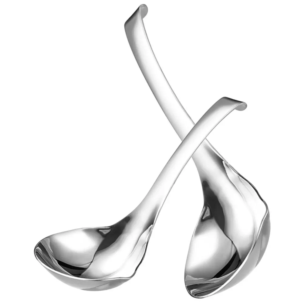 

2pcs Stainless Steel Soup Spoon Thick Food Ladle Multi-Function Serving Tool For Hot Pot Kitchen Use Long Handle Storage