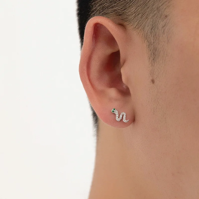 Real 925 Sterling Silver Stud Earrings for Men Fashion sterling-silver-jewelry Snake Trendy Wholesale