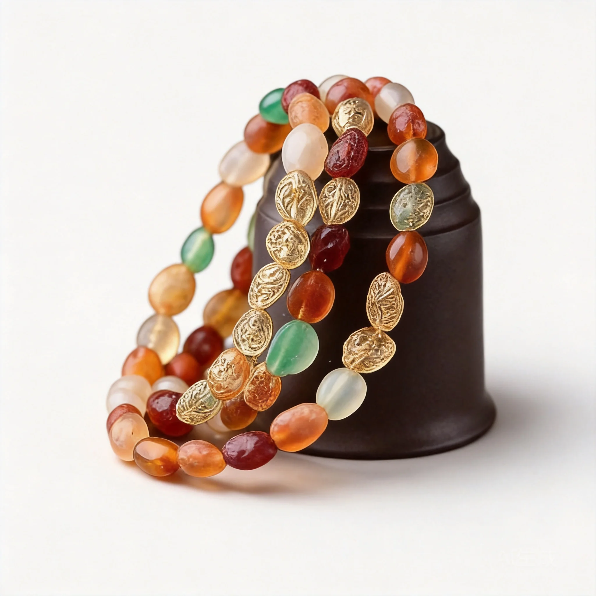 Chinese Style Natural Alashan Gobi Agate Bracelet 3 Layers Rainbow Candy Color Raw Stone Beaded Bracelet Lucky Blessing Fortune