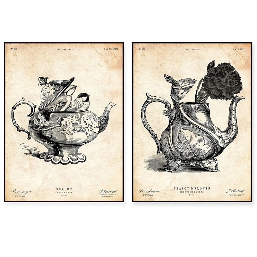Vintage-Teekannen, Teetassen-Drucke, Teeparty-Dekorationen, ausgefallene Kunst, originelle Geschenke, viktorianische Poster, Küchen- und Esszimmerdekoration