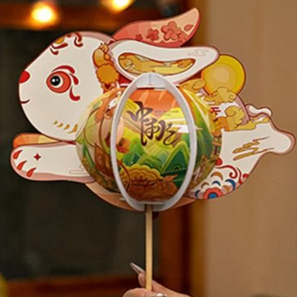 Cute Chinese Rabbit Lantern Traditional Portable Handheld Paper Lantern Blessing Handmade Antique Lantern Festival Gift