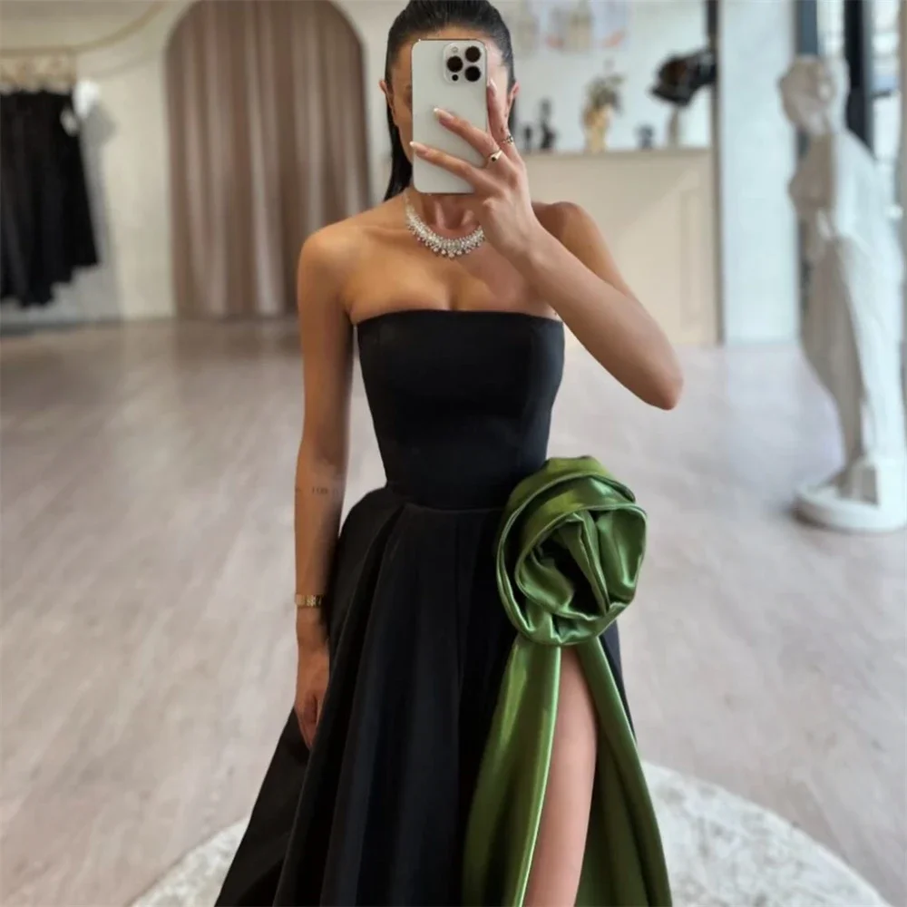 Customized Saudi Arabia Prom Dress Formal Strapless Ball Floor Length Flower Waist Skirts Draped Layered 3D Bespoke Occasion Dr