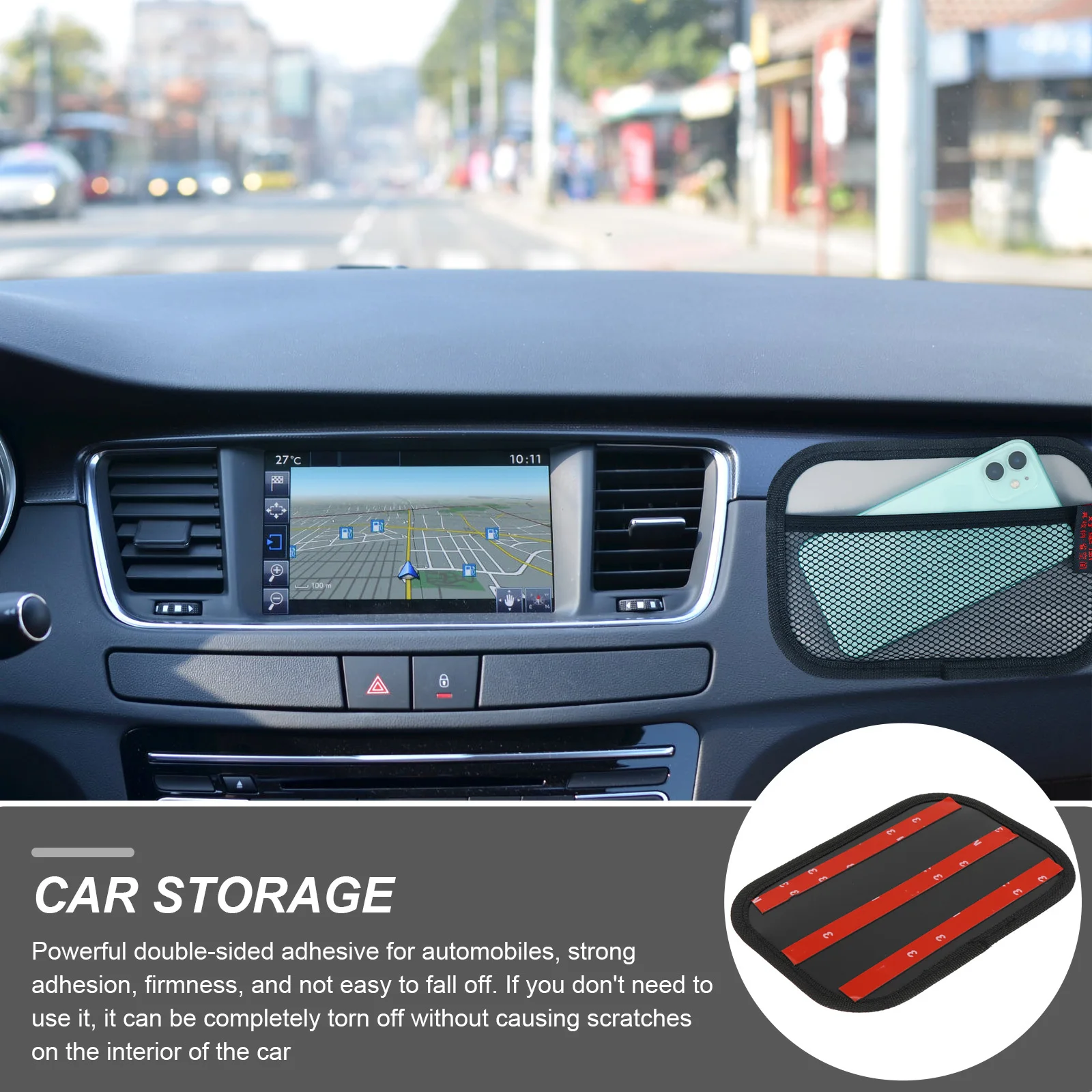 

2Pcs Car Interior Storage Bag Sticky Mesh Pocket Strong Load Capacity Convenient Installation Apply All Car Models Phone Bill