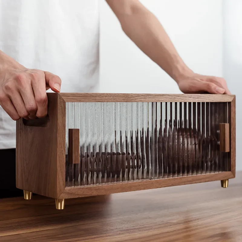 Solid Wood Desktop Storage Box Dust-proof Water Cup Storage Cabinet High-grade Black Walnut Table Side Cabinet