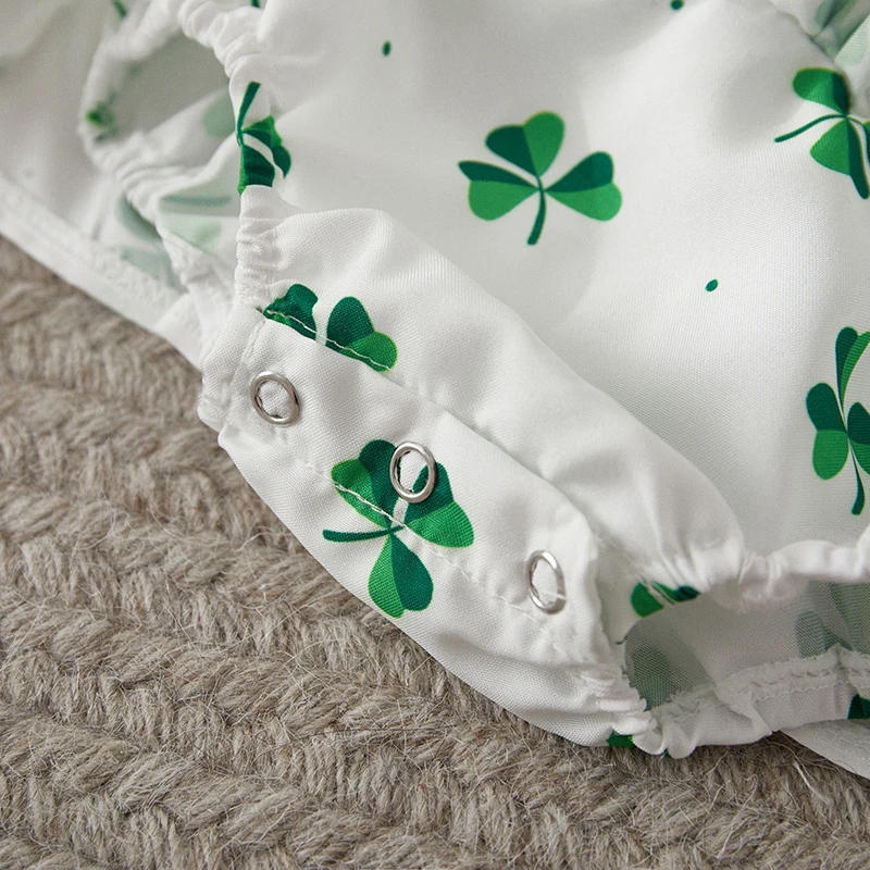 Listenwind Baby Girls Irish Romper Dress For Summer Sleeveless Clover Print Sweet Romper with Headband For 0-18 Months