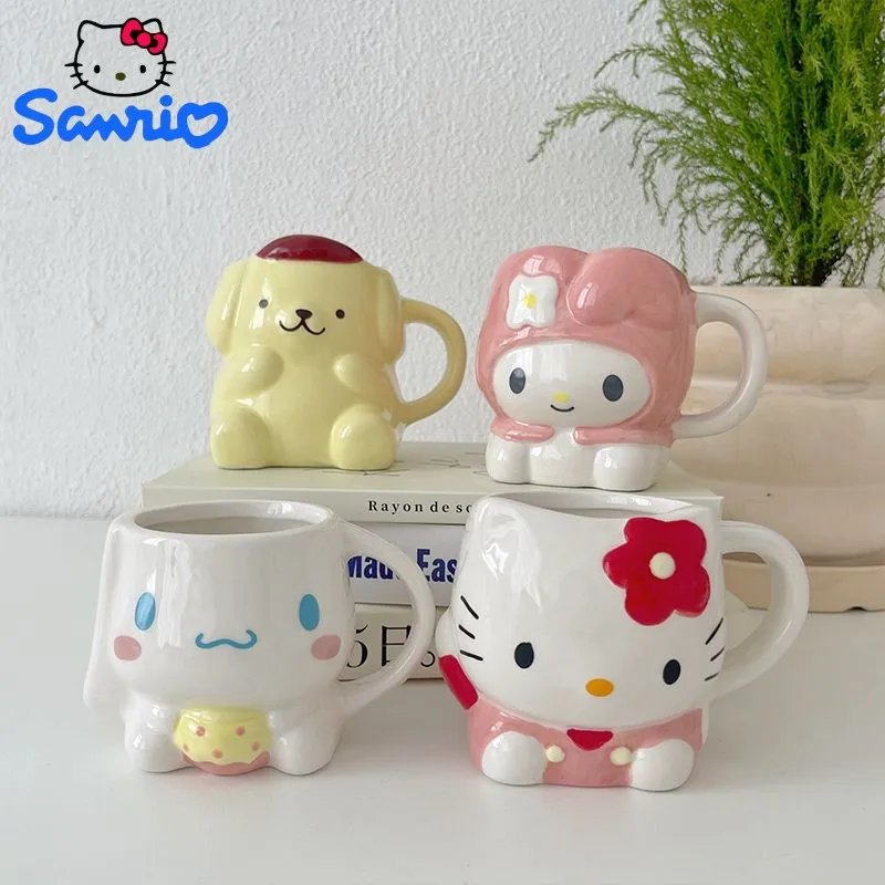 

Sanrio Hello Kitty Kuromi My melody Pompom Purin Anime Cartoon Ceramic Mug 2K Couple Same Mug Fun Shape Kawaii Water Cup Gift