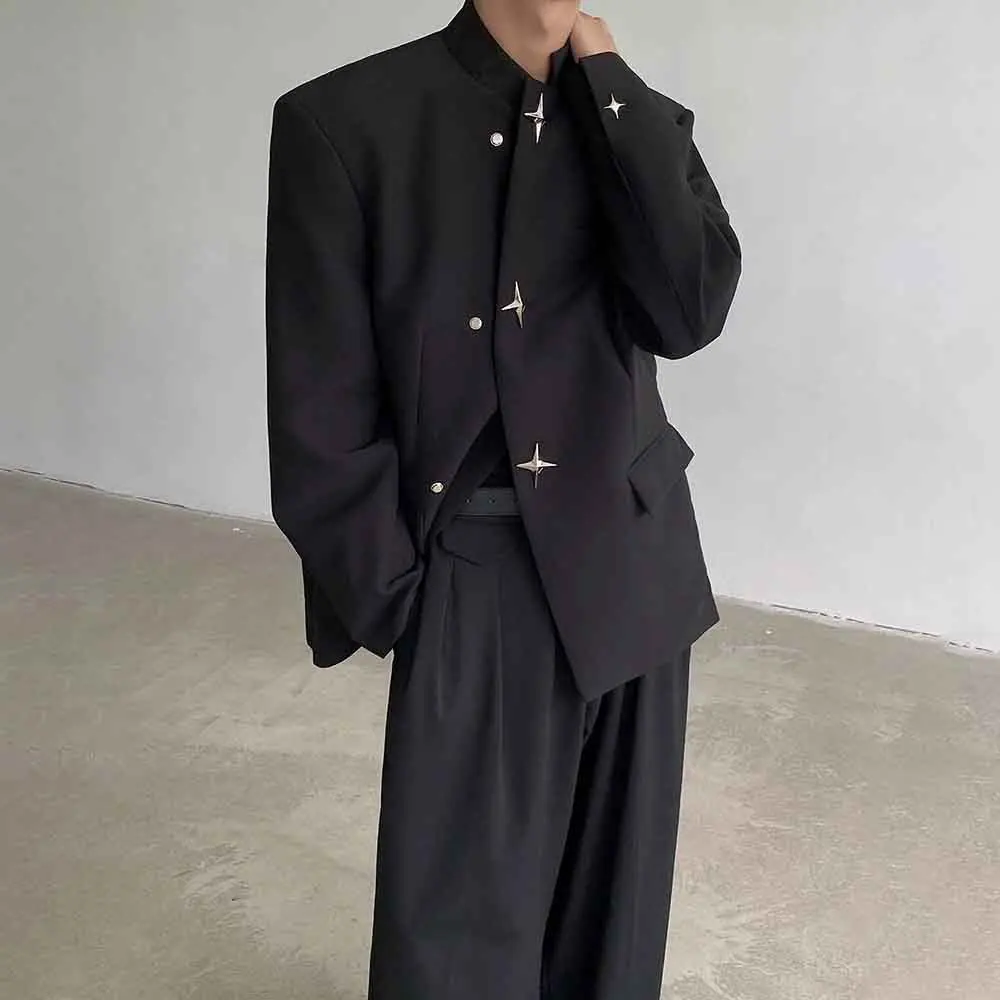 

Мужская осенняя куртка с металлической пряжкой, повседневный пиджак, модный топ для ночного клуба, сценического выступления, молодежная модная мужская одежда, новинка 2023 г.