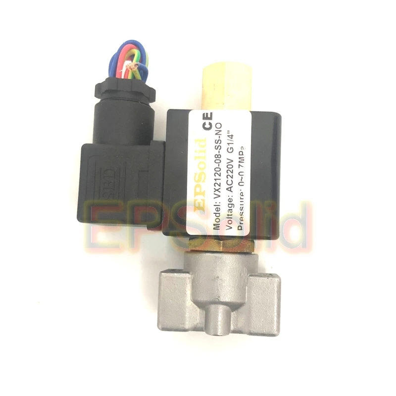 VX2120-08-SS-NO 1/4 "Válvula solenóide de ácido de óleo de 2 vias com corpo de aço inoxidável normalmente aberto AC220V DC12V