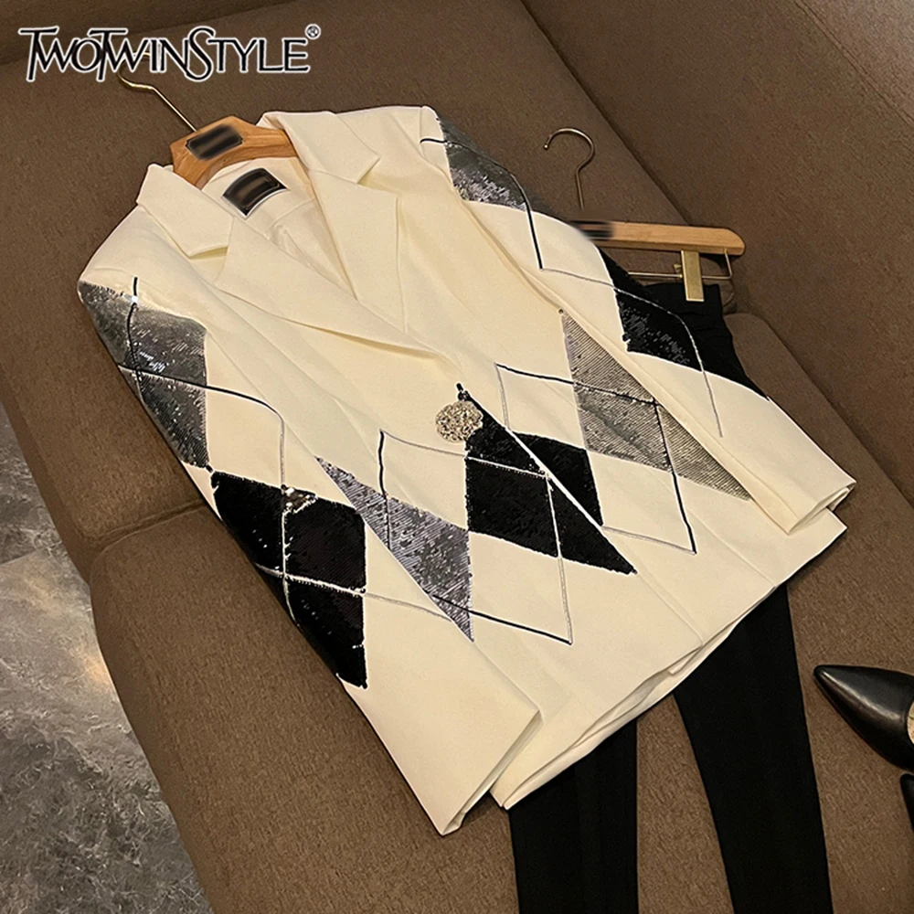 

TWOTWINSTYLE повседневные свободные индивидуальные пиджаки для женщин с v-образным вырезом и длинными рукавами с принтом, дизайнерская куртка, женская мода KJA527624