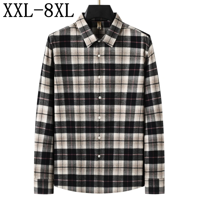 

8XL 7XL 6XL 2025 New Autumn High End Luxury 100% Cotton Plaid Shirt Man England Style Mens Shirts Casual Loose Menswear Clothing