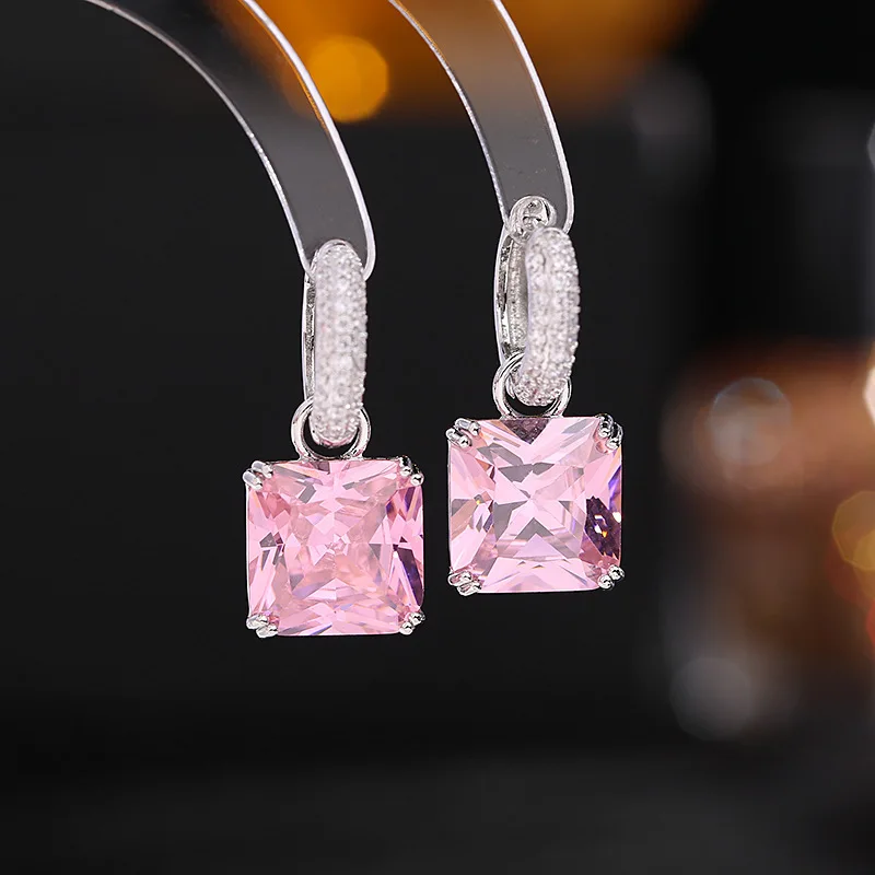 New light luxury high-end design sugar cube removable one two-wear super flash earrings