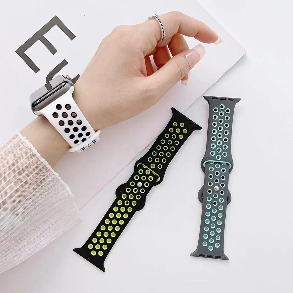 Tali silikon untuk jam tangan Apple, tali silikon untuk jam tangan Apple, 44mm 40mm 42mm 38mm 45mm 41mm 49mm, gelang dua warna, seri iWatch Ultra 8 7 6 5 4 3 SE Band