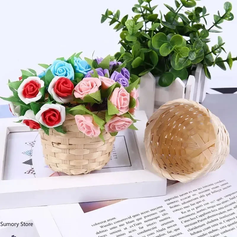 Handmade Bamboo Garden Flower Pot Straw Patchwork Wicker Rattan Seagrass Storage Nursery Pots Wicker Basket Organizer planters