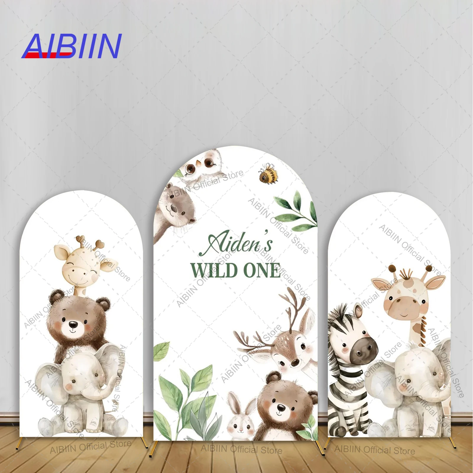 Custom Name Wild One Arch Backdrop Cover Safari Jungle Animals Zebra Elephant Giraffe Kids Birthday Party Decor Background