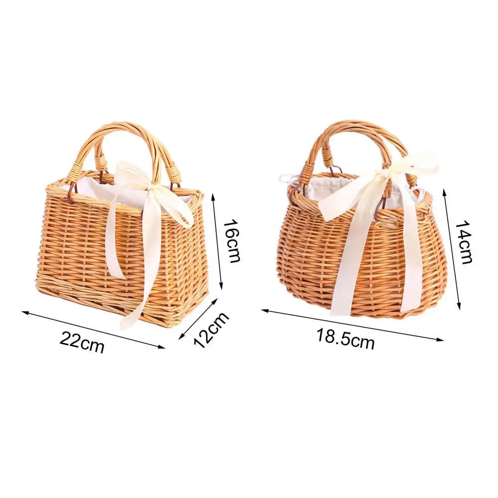 Vintage Women Handbag Charming Rectangle Woven Handbag with Bowknot Wicker Female Concise Woven Bag Summer Casual Beach Bag