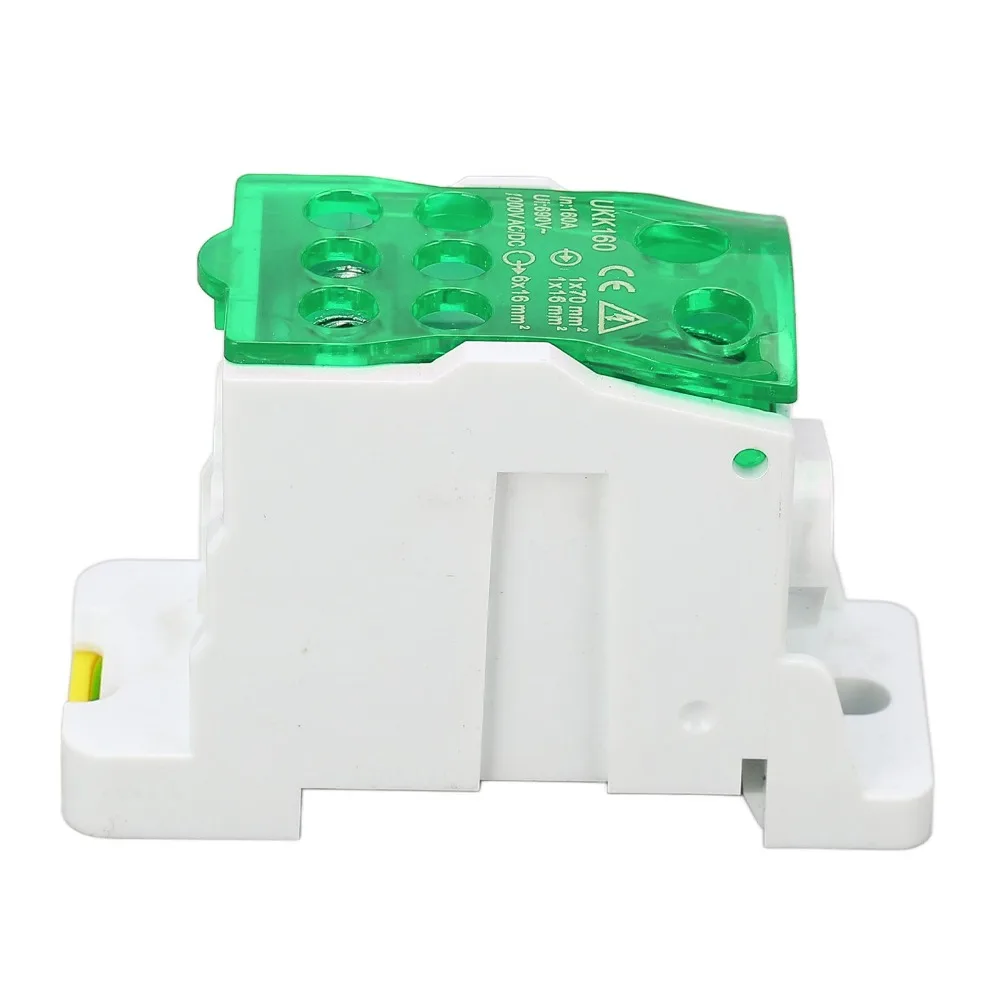 

690V 160A DIN Rail Terminal Block Brass Conductor Positions Screw Terminal Terminal Block Distribution Box Green Junction Box