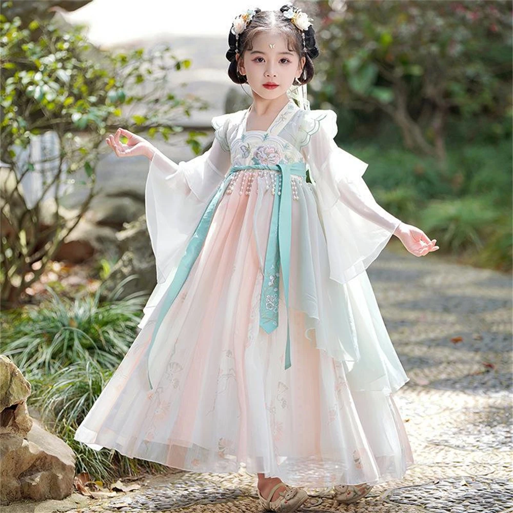 

Girls Embroidered Hanfu Spring Autumn Chinese Style Improved Dress Children's Traditional Ancient Costume Fairy Skirt Tang suit