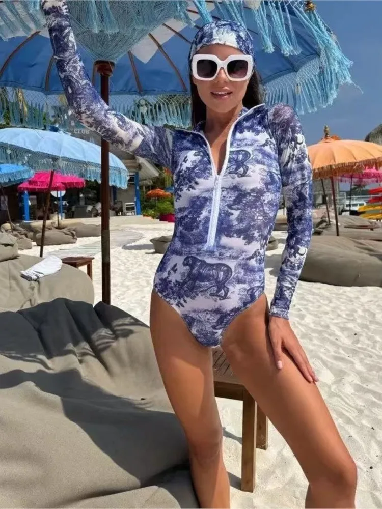 New High Waist Sexy Swimsuit Women Summer Bathing Suit Bikini Set Long Sleeve Swimwear Beach Swimming Suit Female And Hair Band