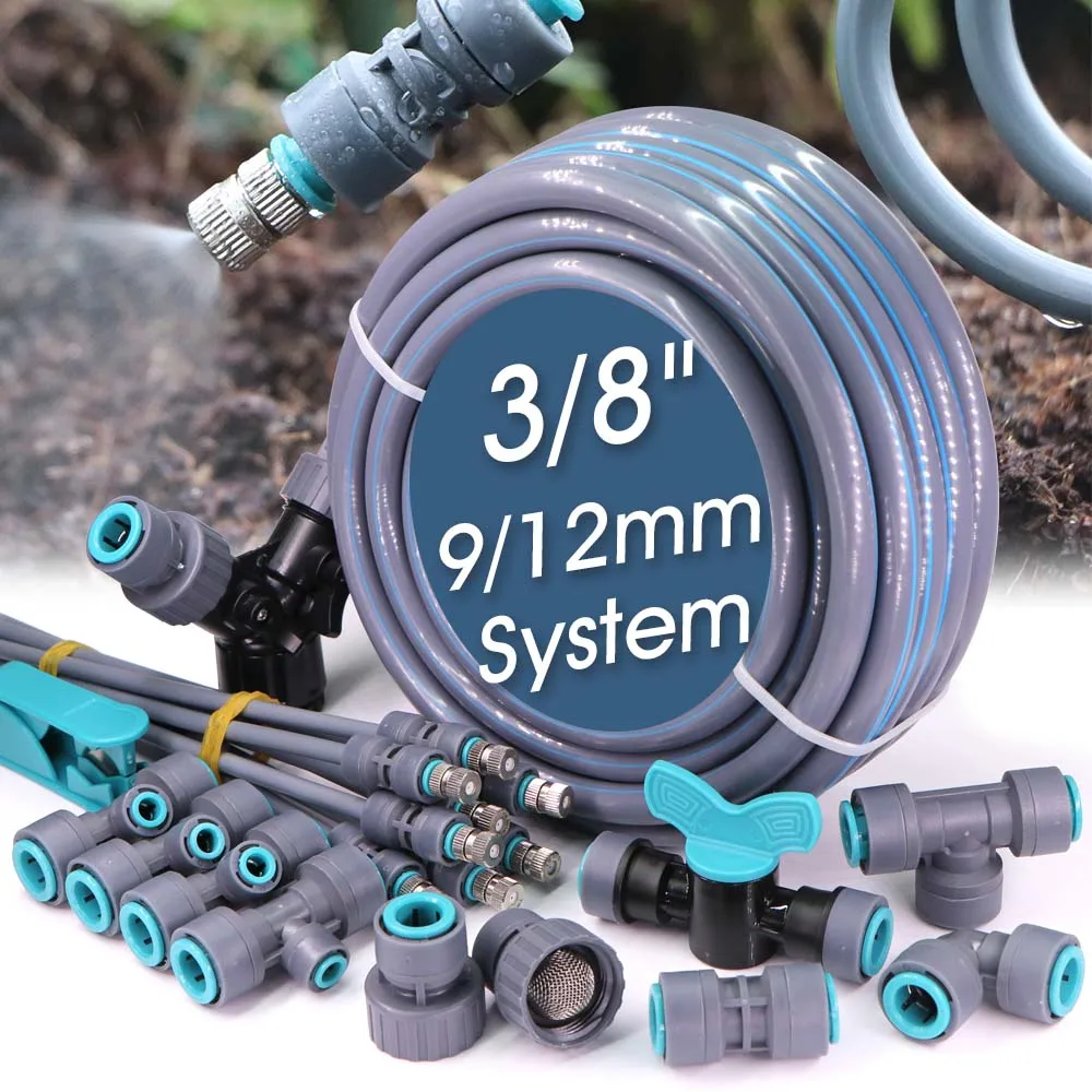

Система охлаждения с распылением воды для сада 3/8 дюйма, 360° ° Гибкие форсунки-распылители 0,6 мм с быстроразъемным соединением для трубок PE 9/12 мм для ирригации и полива