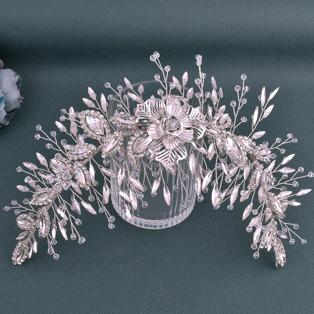 

DZ160 Crystal Bridal Headband Handmade Rhinestone Hair Pieces Wedding Accessories for Bridal Silver Pageant Crown for Women