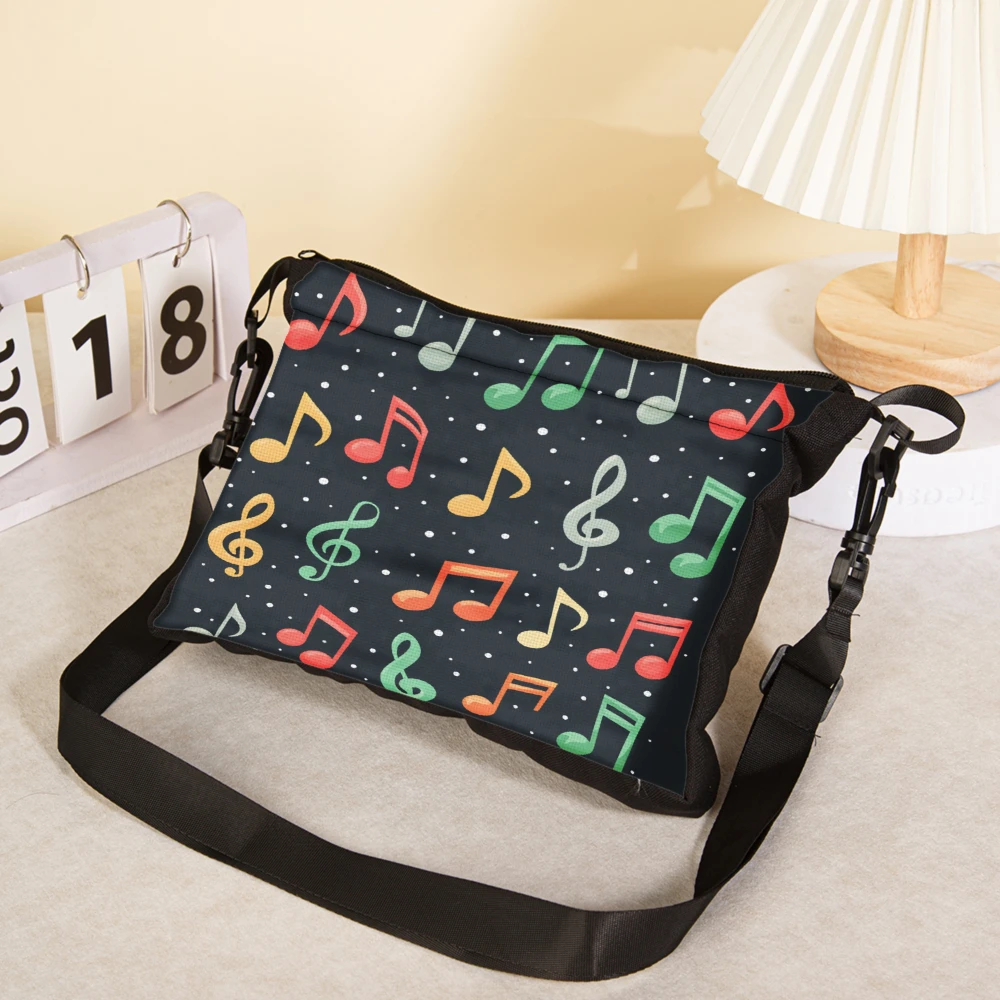 Music Notes Pattern Crossbody Bag Black Colorful Musical Symbols Print Shoulder Bags For Women And Girls School Work Travel Dail