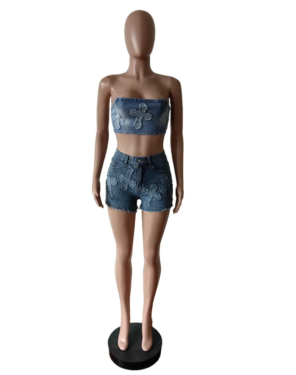 Denim Crop Tops Sommer zweiteilige Hose Sets Biker Shorts Anzüge Sets kurz geschnittene Jeans jacken Trainings anzug sexy Outfits y2k Mode