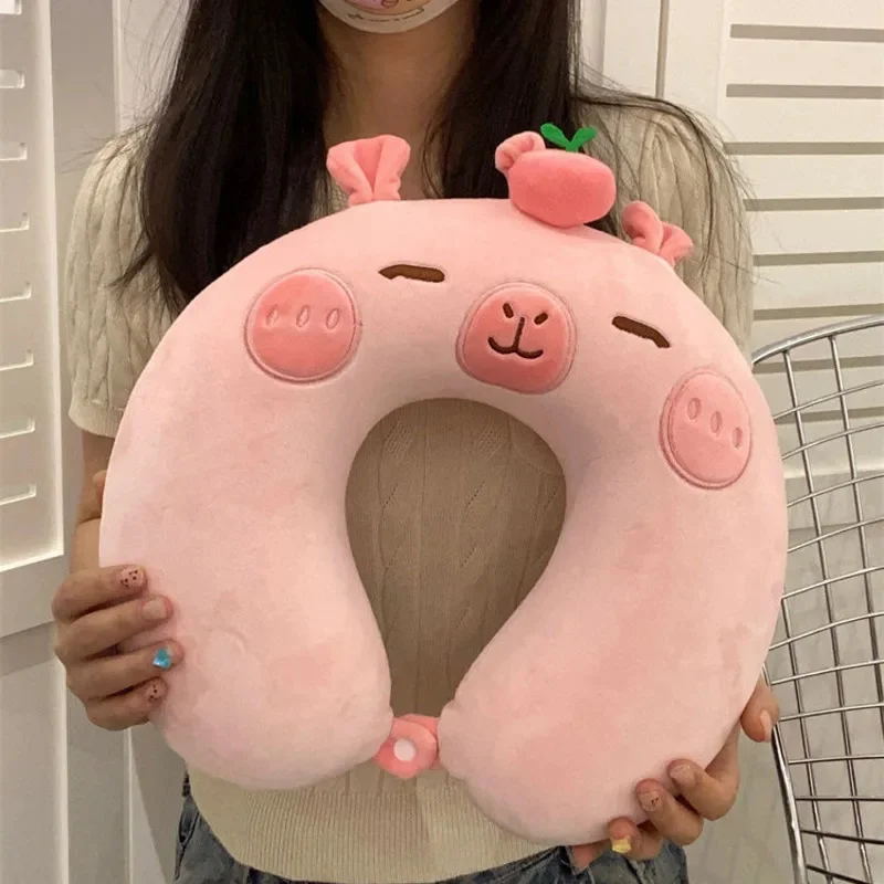 New Cartoon Capybara U-shaped Neck Pillow Travel Plane Car Office Napping Protection Neck Memory Sponge Kawaii Cushion