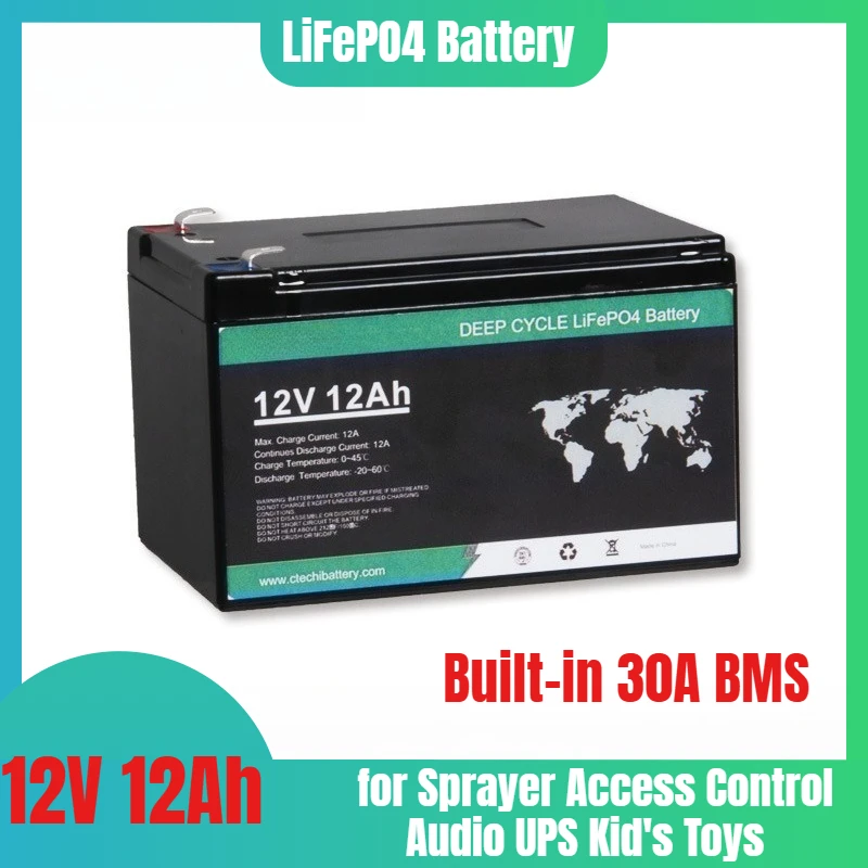 

12V 12Ah LiFePO4 Battery Pack Built-in 30A BMS for Sprayer Access Control Audio UPS Kid's Toys Electric Vehicle 12V Power Supply