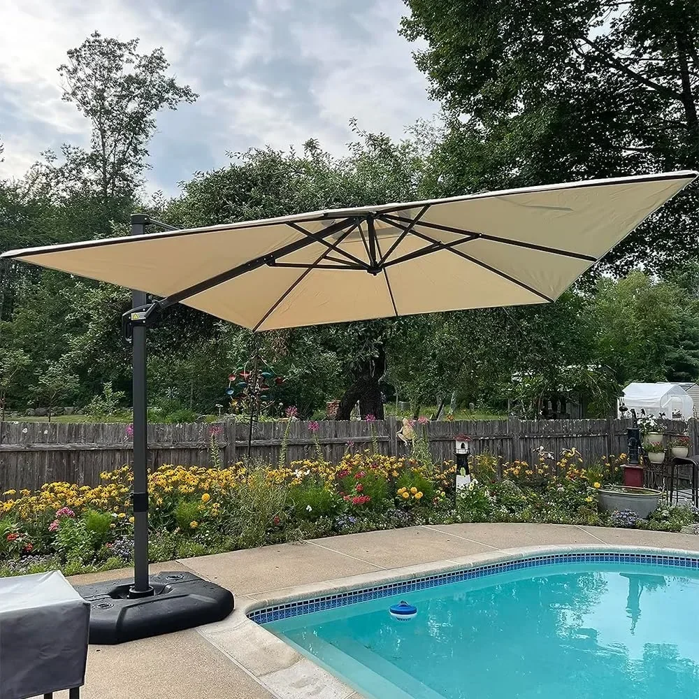 Umbrella Outdoor Cantilever Rectangle Umbrella Aluminum Offset Umbrella with 360-degree Rotation for Garden Deck Pool PatioBeige