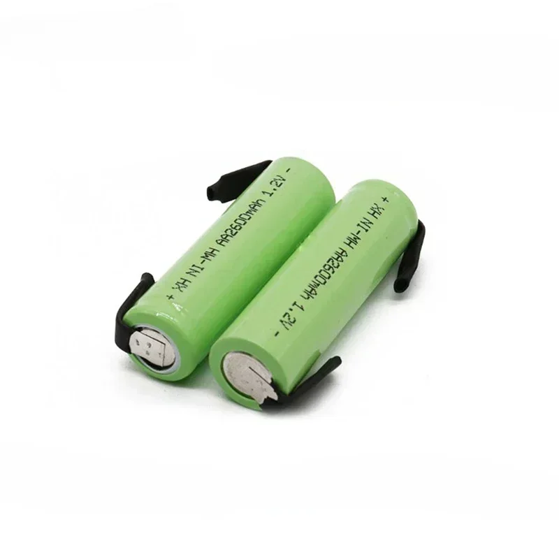 1.2V AA Rechargeable Battery, 2600mah, NI-MH Cell, Green Housing with Solder Tabs for Philips Electric Shaver, Razor, Toothbrush