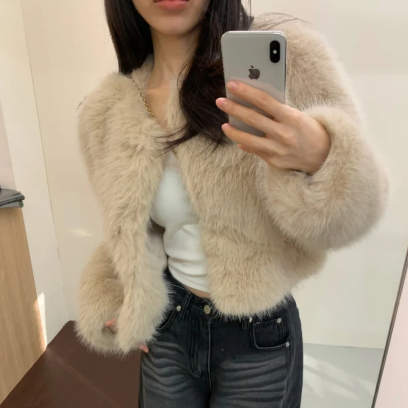 

Модный шикарный женский меховой пальто свободного покроя на пуговицах, роскошная осенне-зимняя верхняя одежда в Корейском стиле Sle Premium Quali