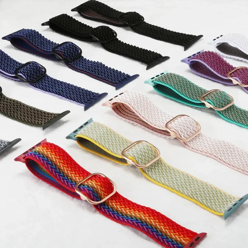 Bohemian Nylon Strap for Apple Watch ultra 2 49mm 41mm 45mm 38/40/44mm Elastic Shiny Bracelet iWatch Series 9/8/7 6 5 4 Se Band image 2